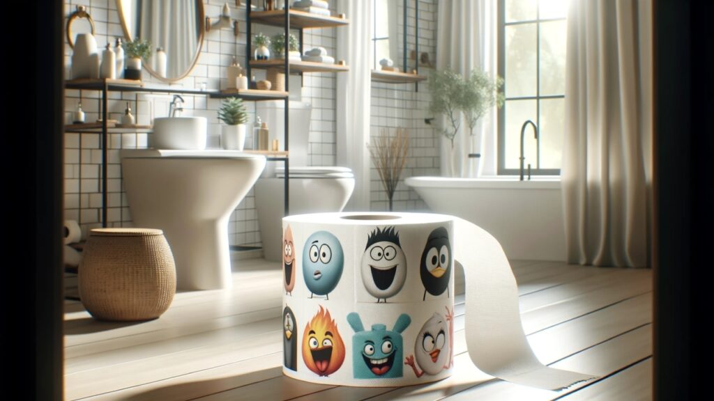 Bedrucktes Toilettenpapier Titelbild Toilettenpapierolle mit lustigen Emojis